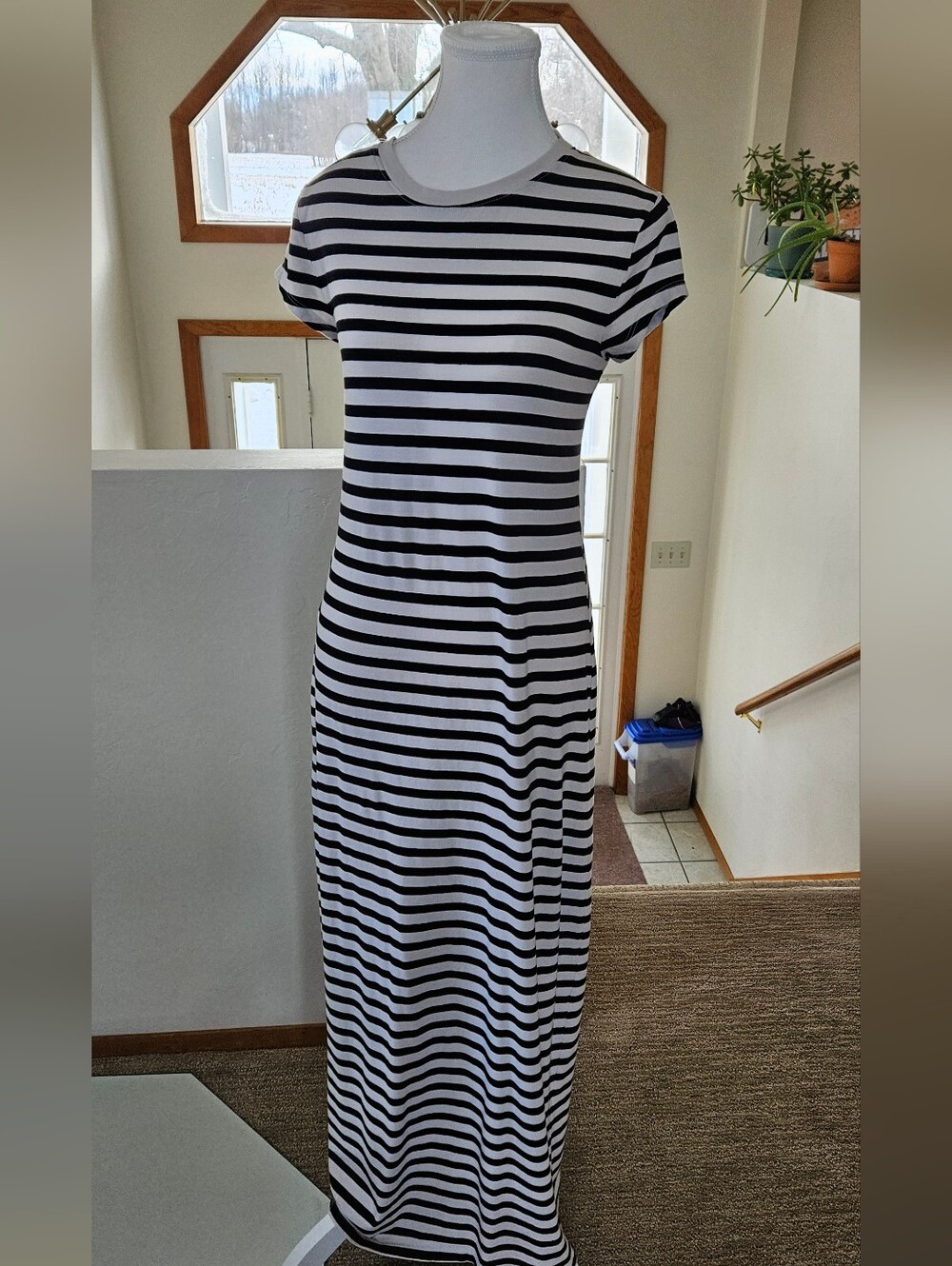 a new day Black & White Striped Short-Sleeve Maxi Dress